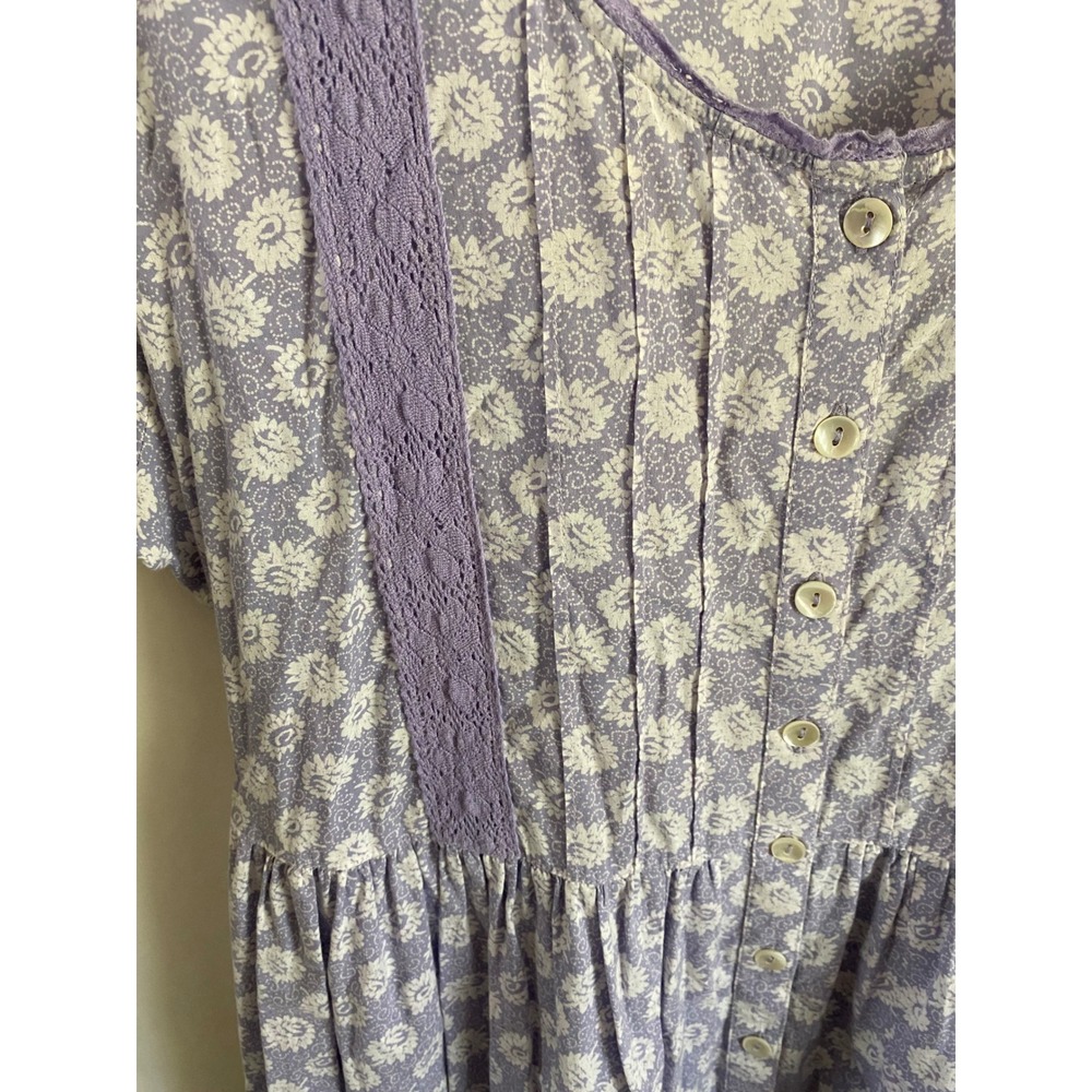 April Cornell Lavender Floral Cotton Lace Trim Midi Dress XL Pockets - Picture 2 of 7
